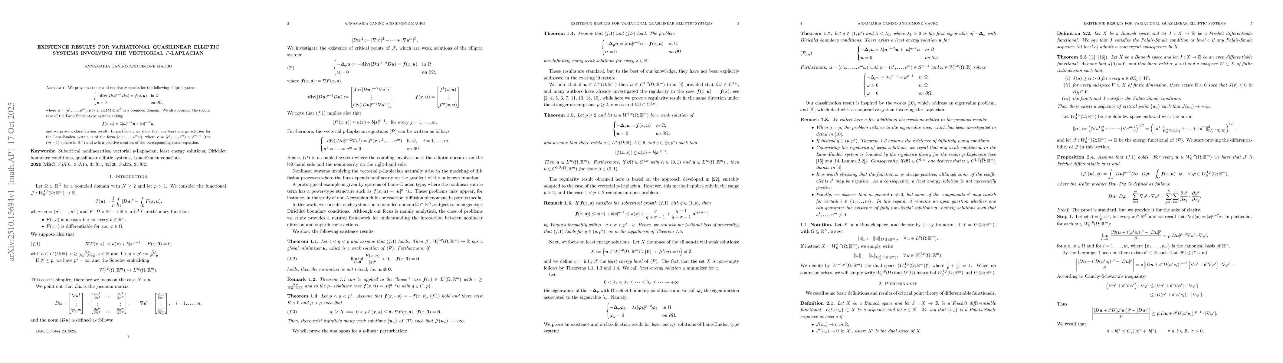 Thumbnail for Existence results for variational quasilinear elliptic systems involving
  the vectiorial $p$-Laplacian