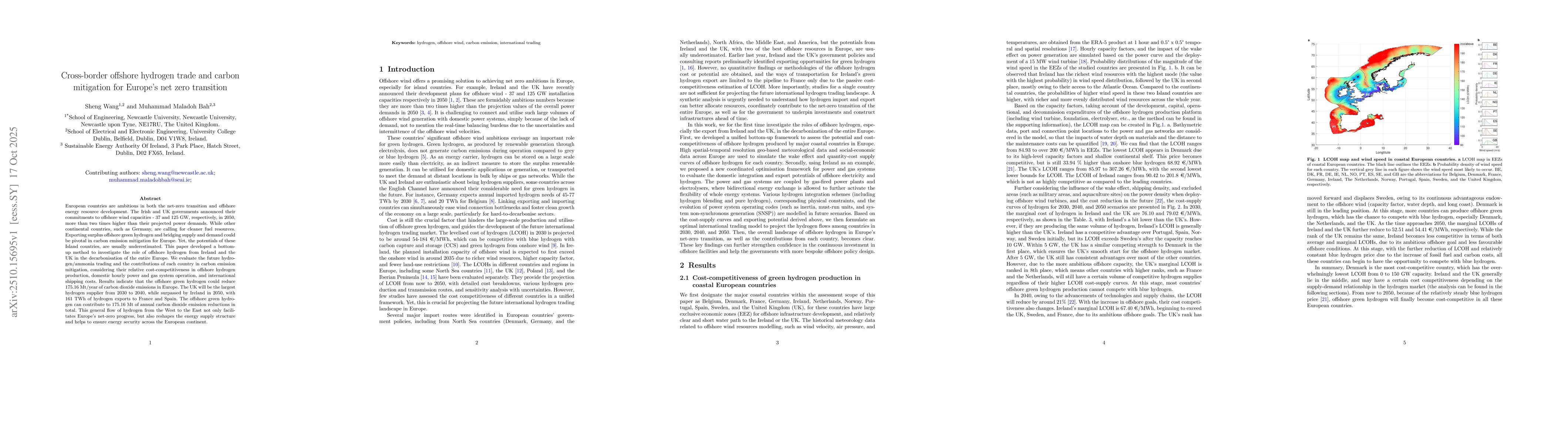 Thumbnail for Cross-border offshore hydrogen trade and carbon mitigation for Europe's
  net zero transition