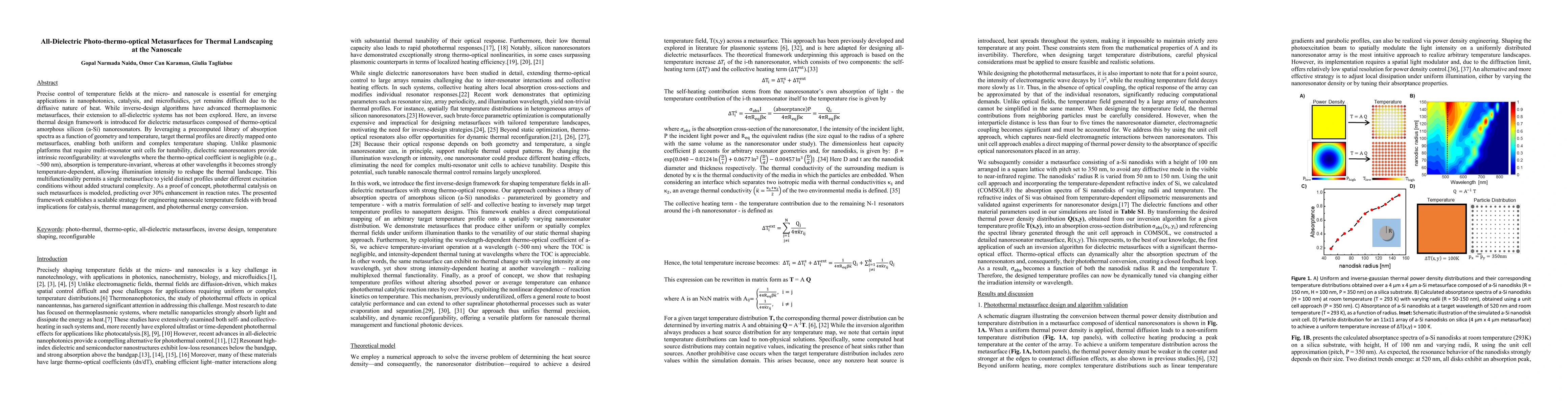 Thumbnail for All-Dielectric Photo-thermo-optical Metasurfaces for Thermal Landscaping
  at the Nanoscale