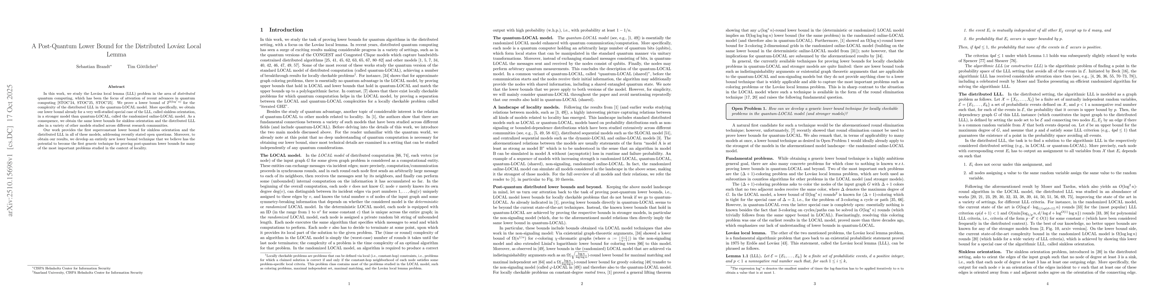 Thumbnail for A Post-Quantum Lower Bound for the Distributed Lovász Local Lemma