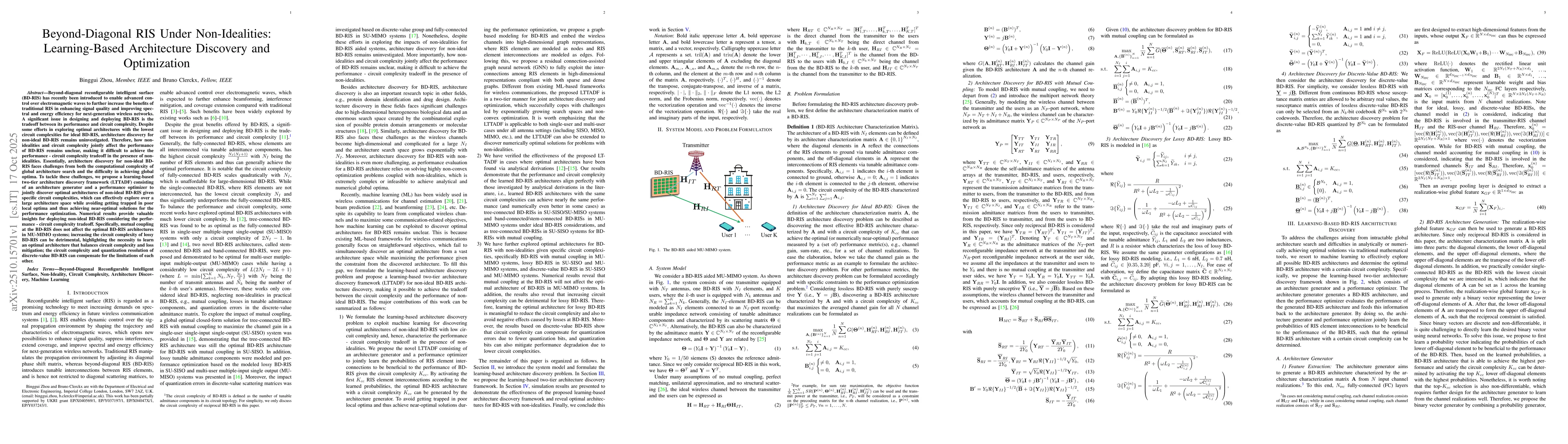 Thumbnail for Beyond-Diagonal RIS Under Non-Idealities: Learning-Based Architecture
  Discovery and Optimization