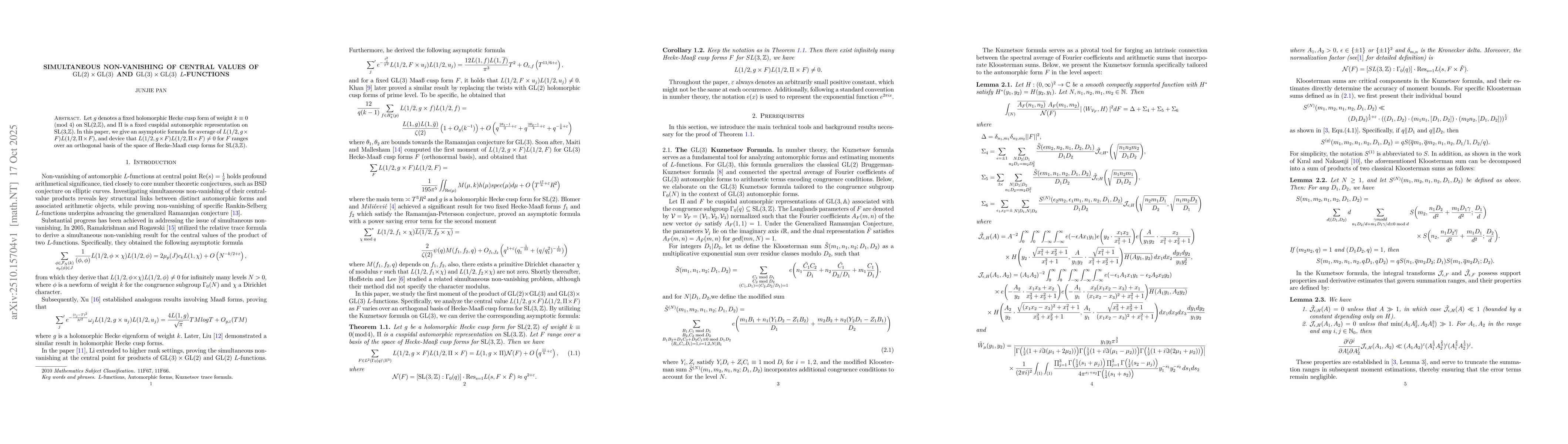 Thumbnail for Simultaneous non-vanishing of central values of $\mathrm{GL}(2)\times
  \mathrm{GL}(3)$ and $\mathrm{GL}(3)\times \mathrm{GL}(3)$ $L$-functions