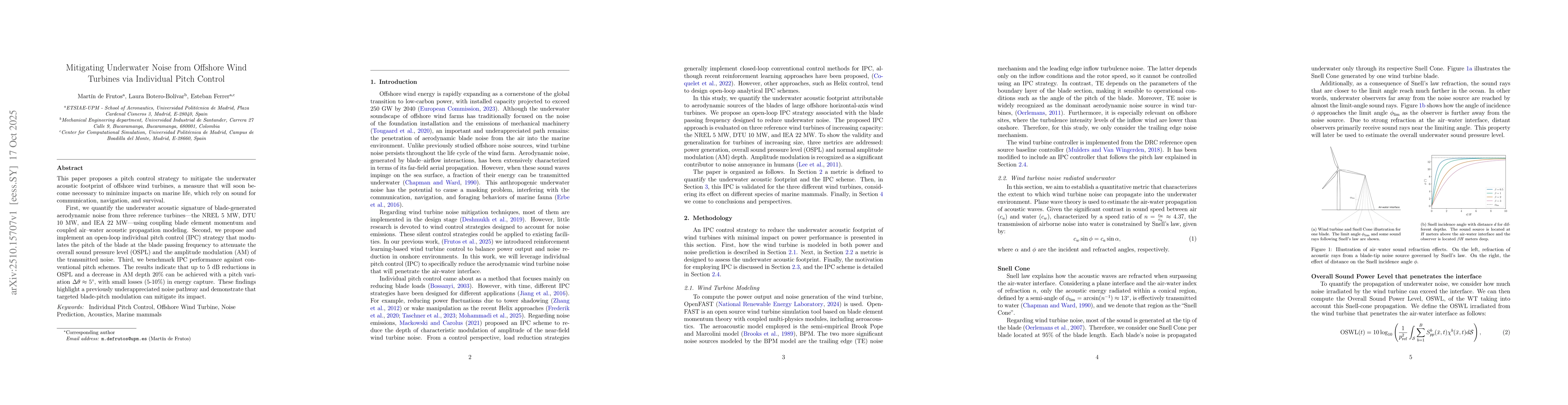 Thumbnail for Mitigating Underwater Noise from Offshore Wind Turbines via Individual
  Pitch Control