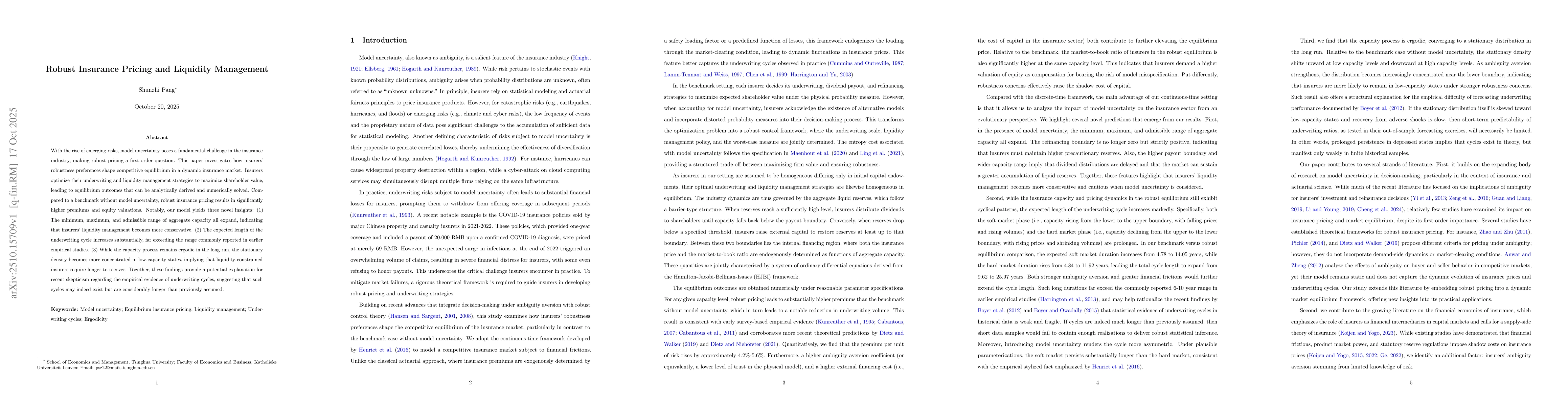 Thumbnail for Robust Insurance Pricing and Liquidity Management