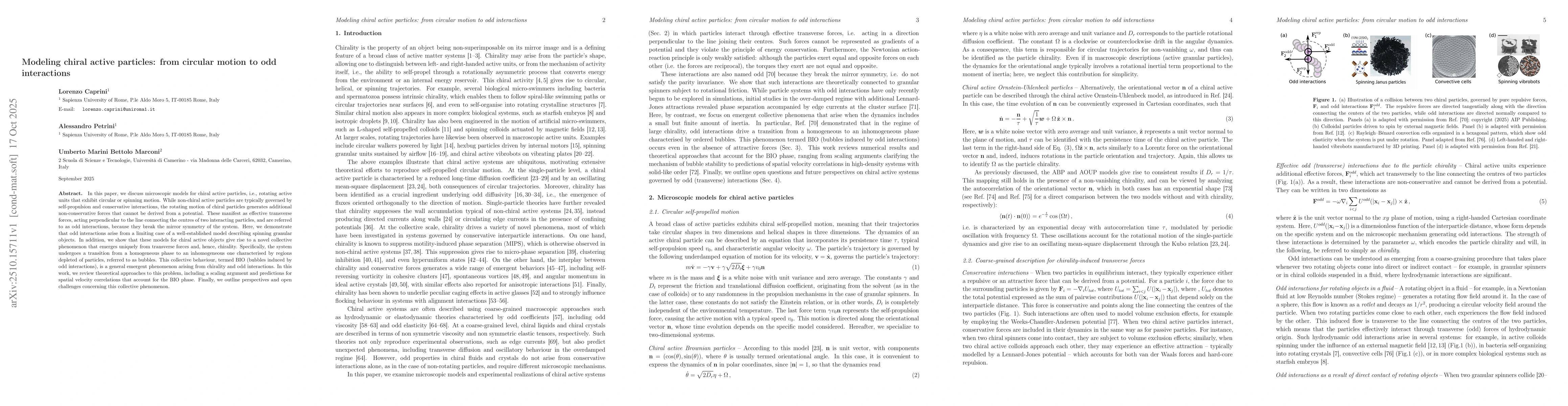 Thumbnail for Modeling chiral active particles: from circular motion to odd
  interactions