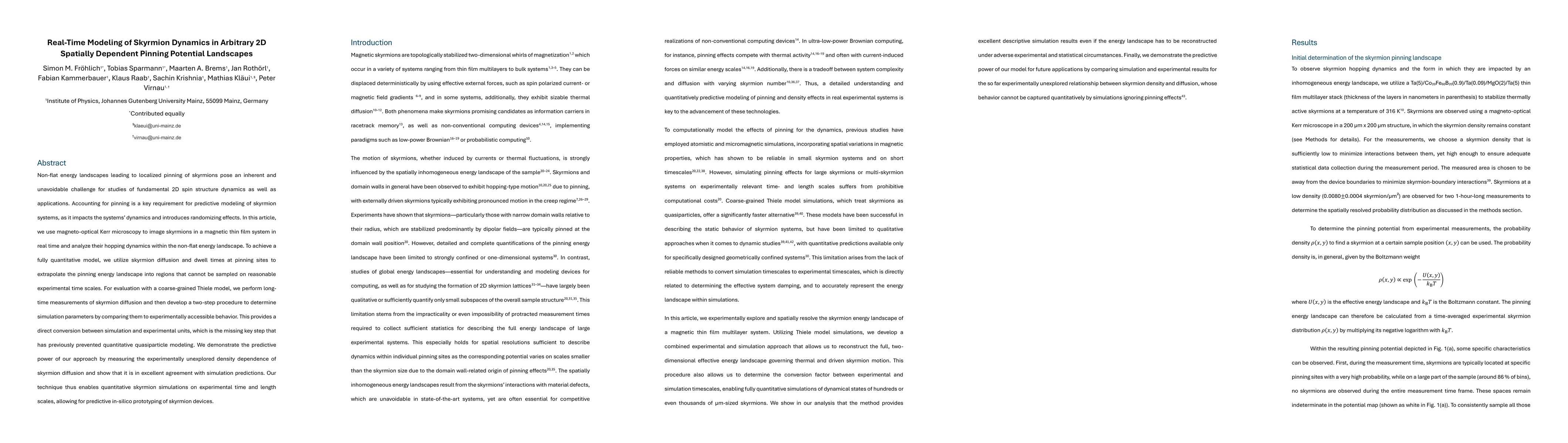 Thumbnail for Real-Time Modeling of Skyrmion Dynamics in Arbitrary 2D Spatially
  Dependent Pinning Potential Landscapes