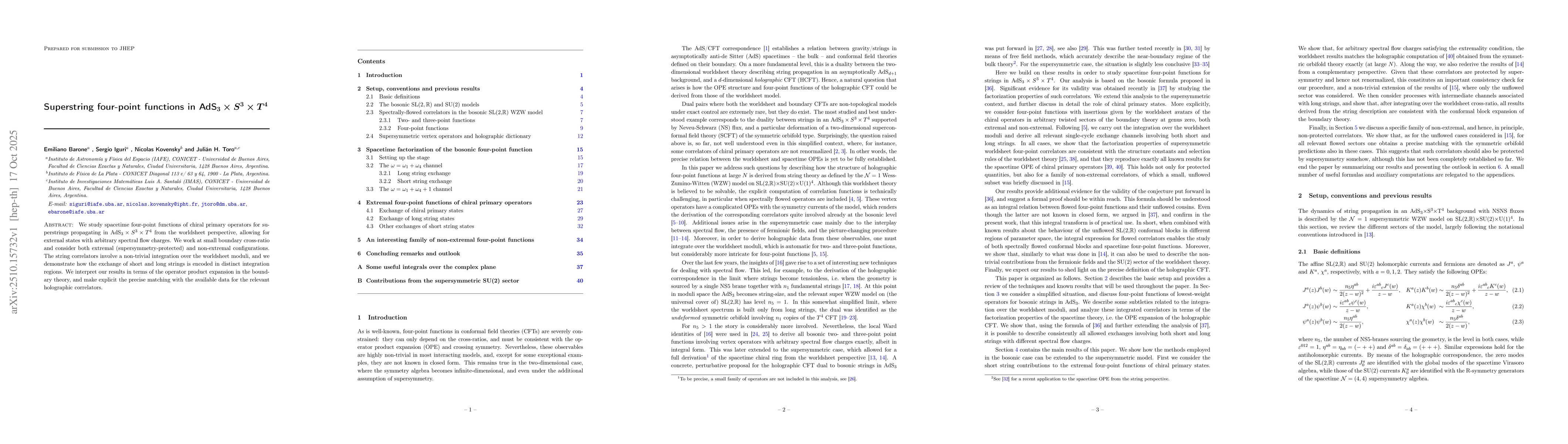 Thumbnail for Superstring four-point functions in AdS$_3\times S^3\times T^4$