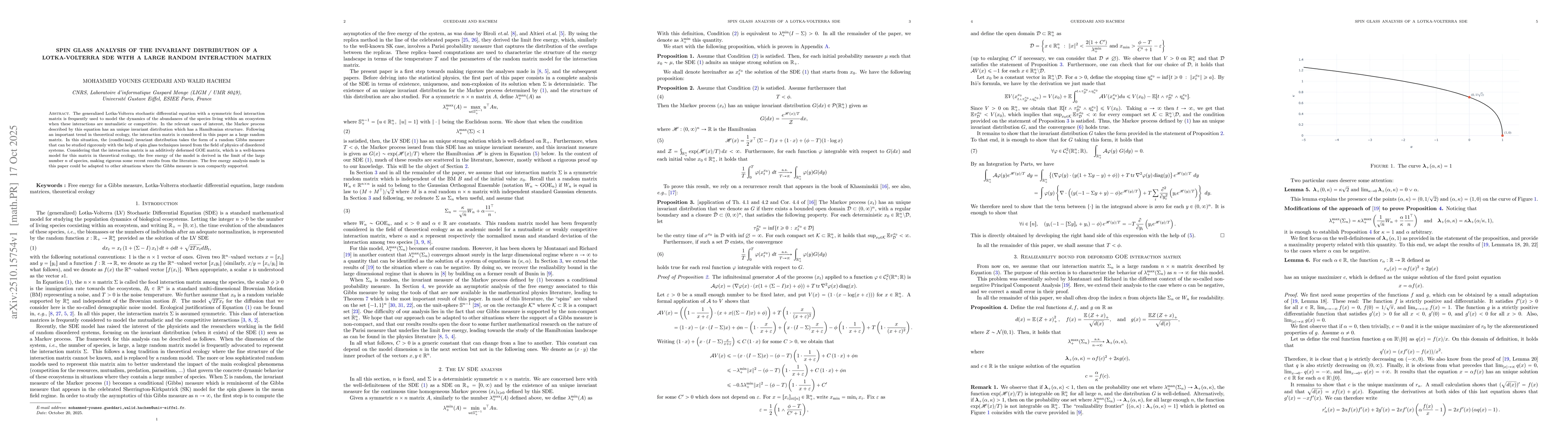Thumbnail for Spin glass analysis of the invariant distribution of a Lotka-Volterra
  SDE with a large random interaction matrix