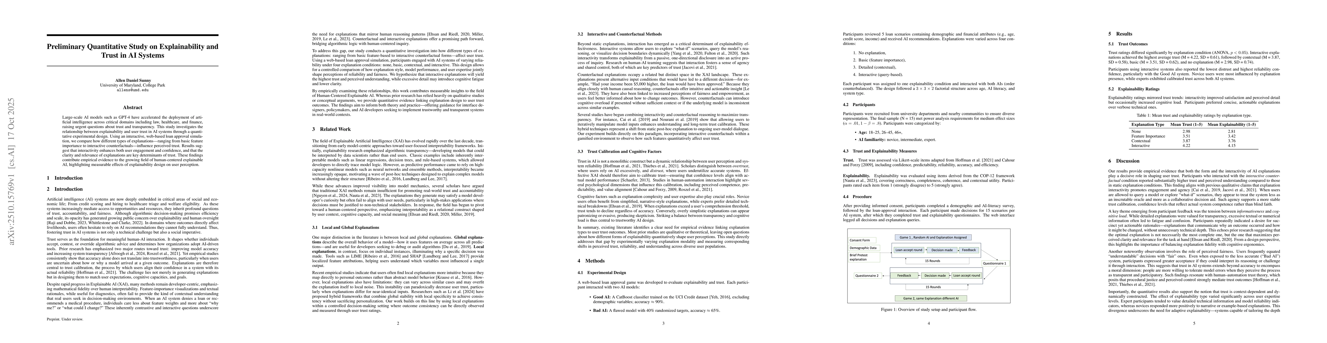 Thumbnail for Preliminary Quantitative Study on Explainability and Trust in AI Systems