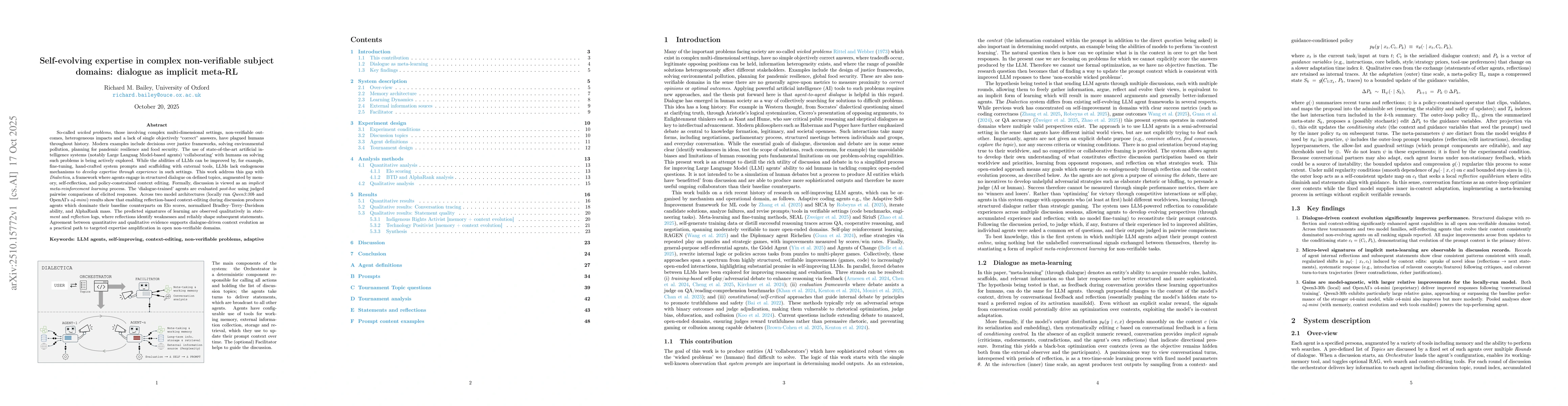 Thumbnail for Self-evolving expertise in complex non-verifiable subject domains:
  dialogue as implicit meta-RL