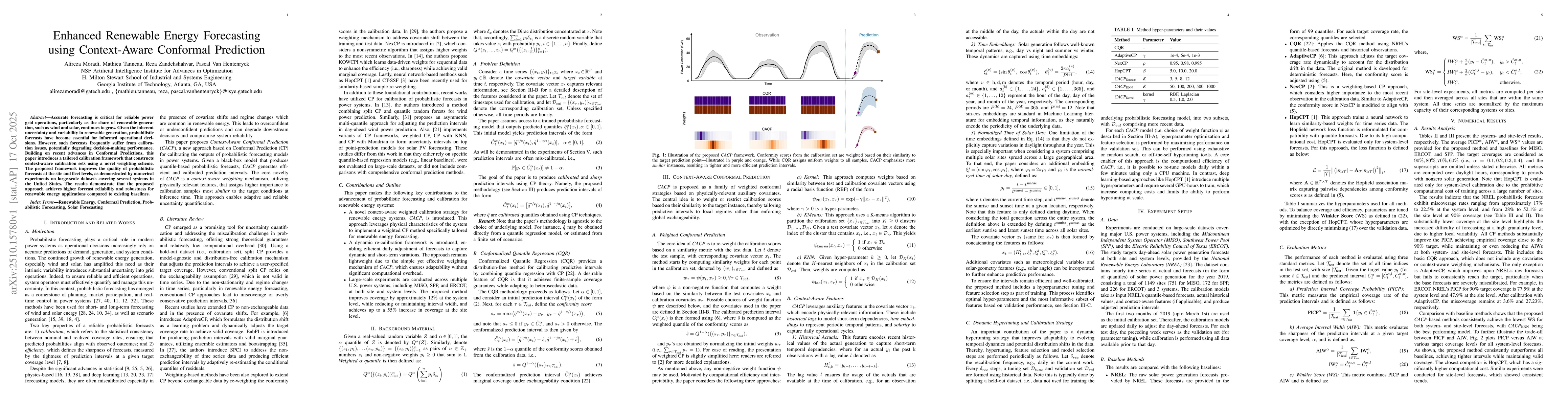 Thumbnail for Enhanced Renewable Energy Forecasting using Context-Aware Conformal
  Prediction
