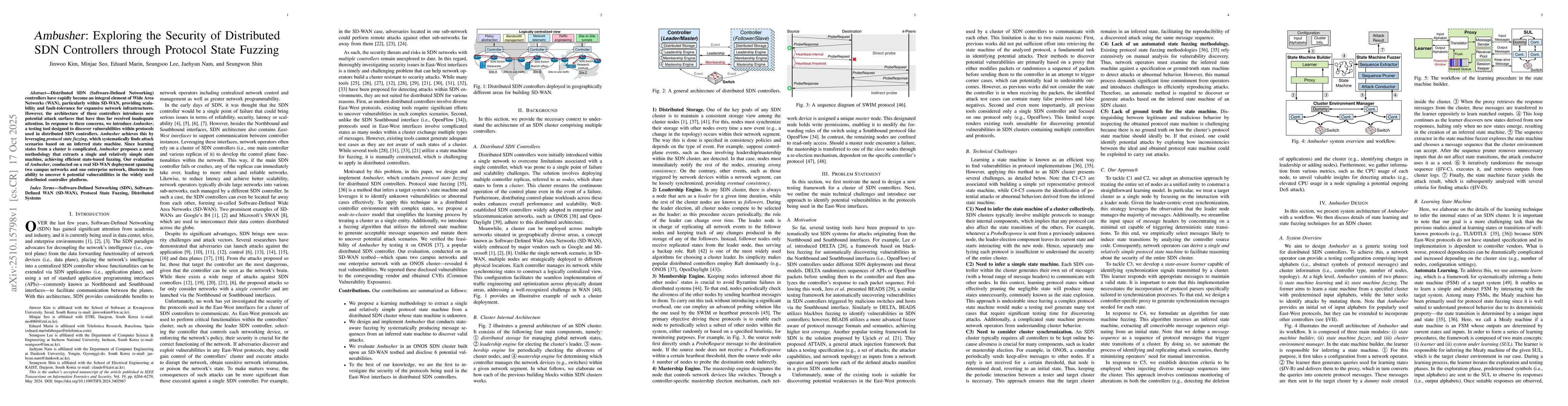 Thumbnail for Ambusher: Exploring the Security of Distributed SDN Controllers Through
  Protocol State Fuzzing