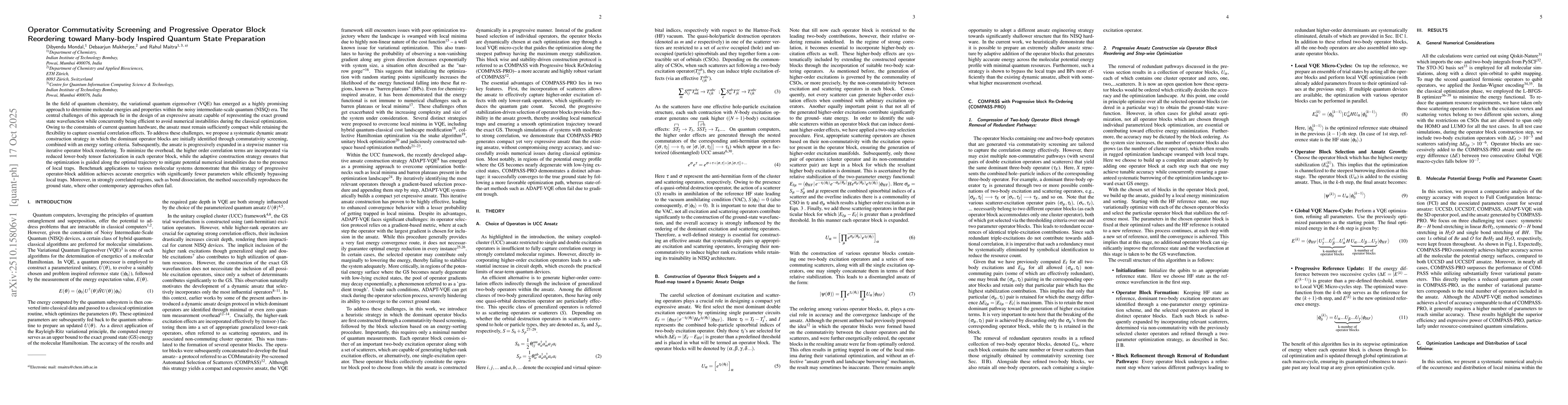 Thumbnail for Operator Commutativity Screening and Progressive Operator Block
  Reordering toward Many-body Inspired Quantum State Preparation