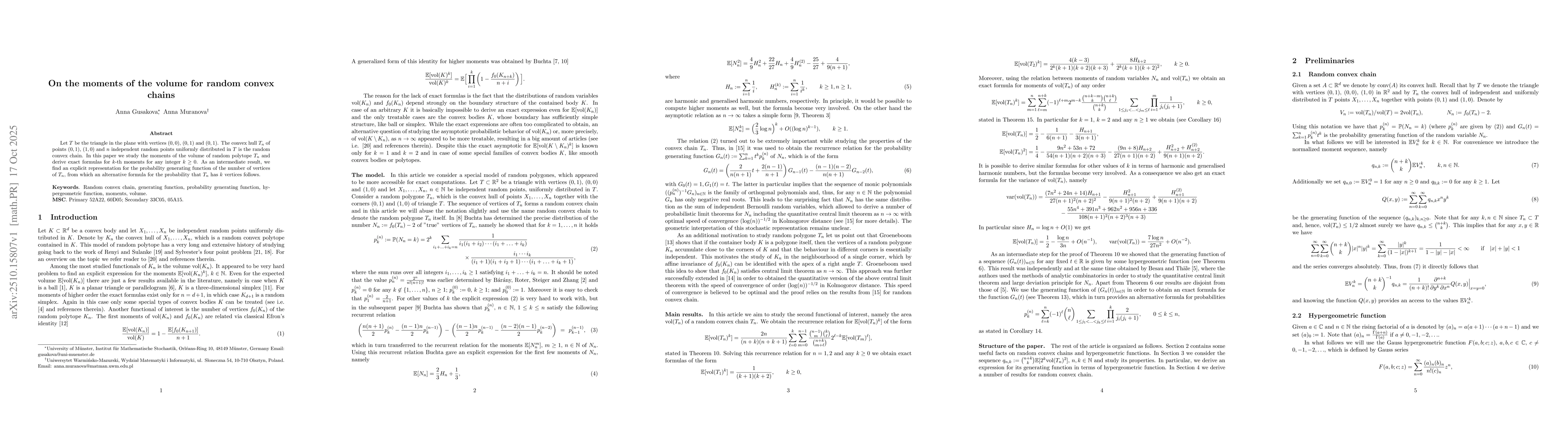 Thumbnail for On the moments of the volume for random convex chains