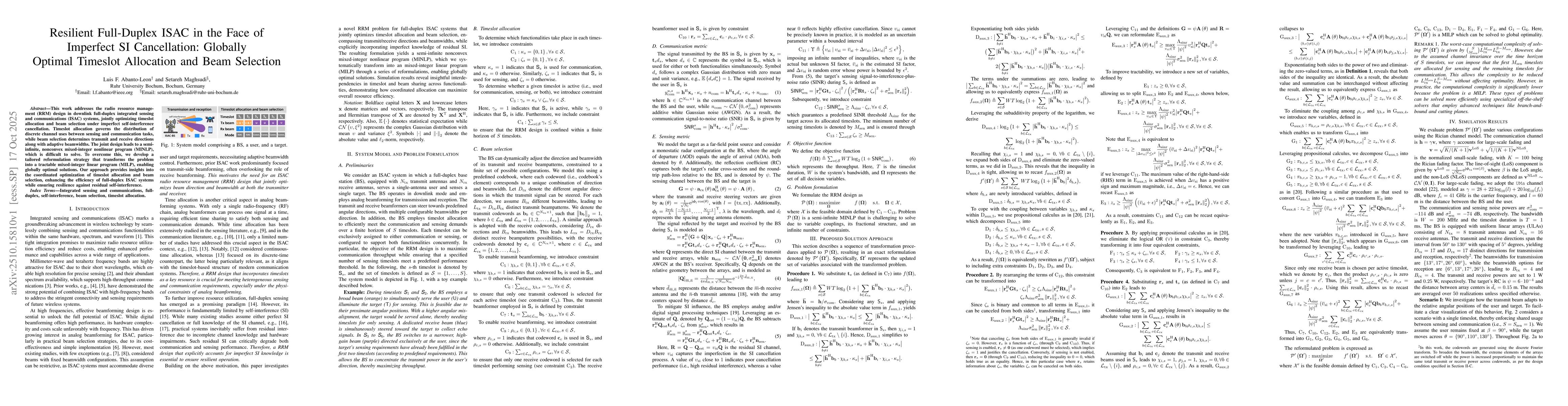Thumbnail for Resilient Full-Duplex ISAC in the Face of Imperfect SI Cancellation:
  Globally Optimal Timeslot Allocation and Beam Selection