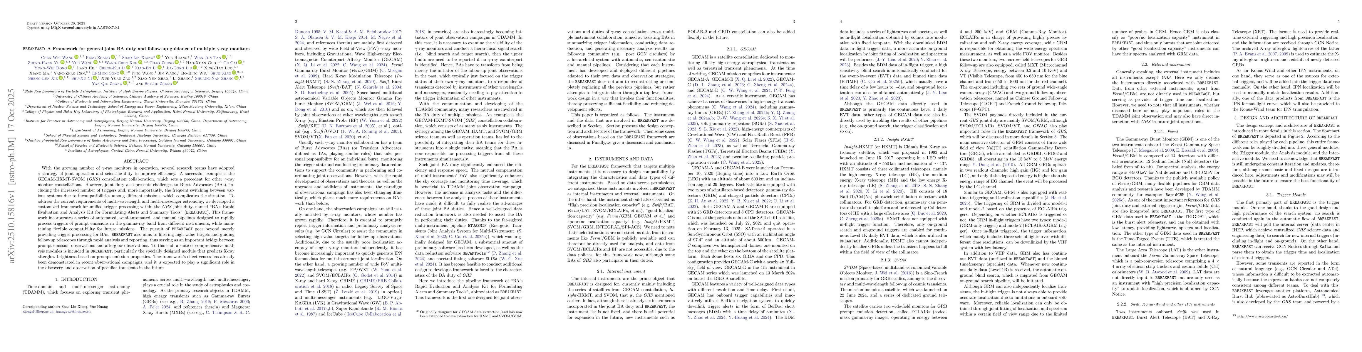 Thumbnail for BREAKFAST: A Framework for general joint BA duty and follow-up guidance
  of multiple $γ$-ray monitors