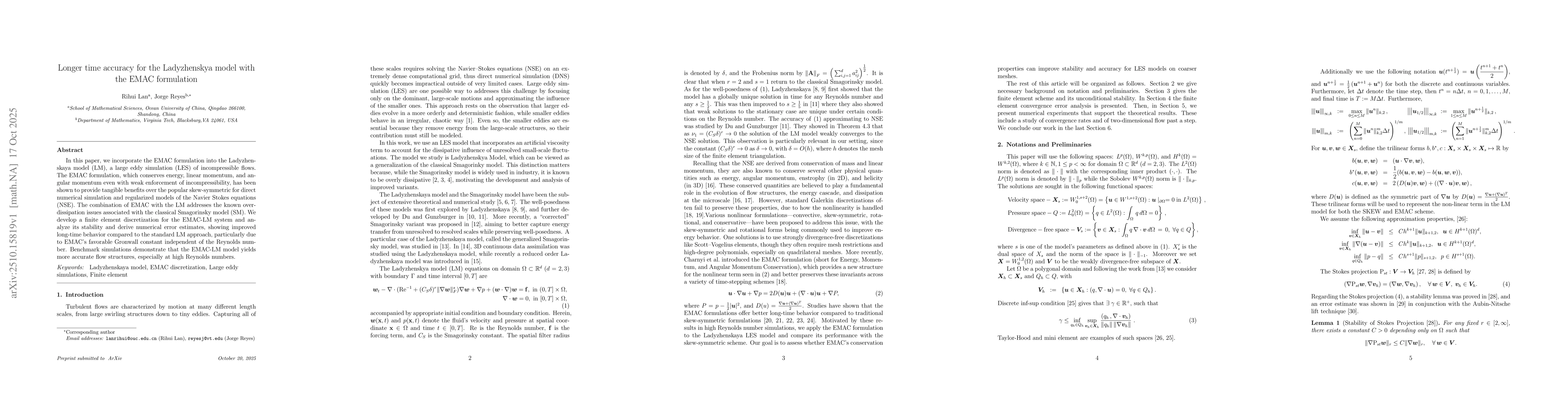 Thumbnail for Longer time accuracy for the Ladyzhenskya model with the EMAC
  formulation