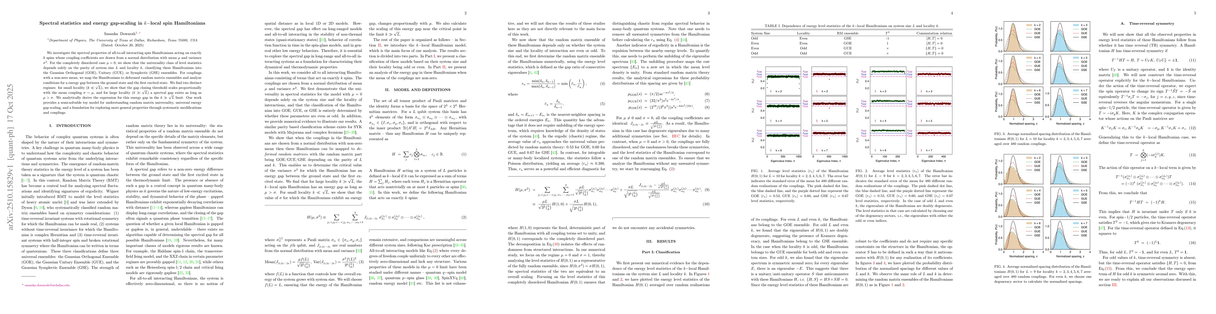 Thumbnail for Spectral statistics and energy gap-scaling in $k-$local spin
  Hamiltonians