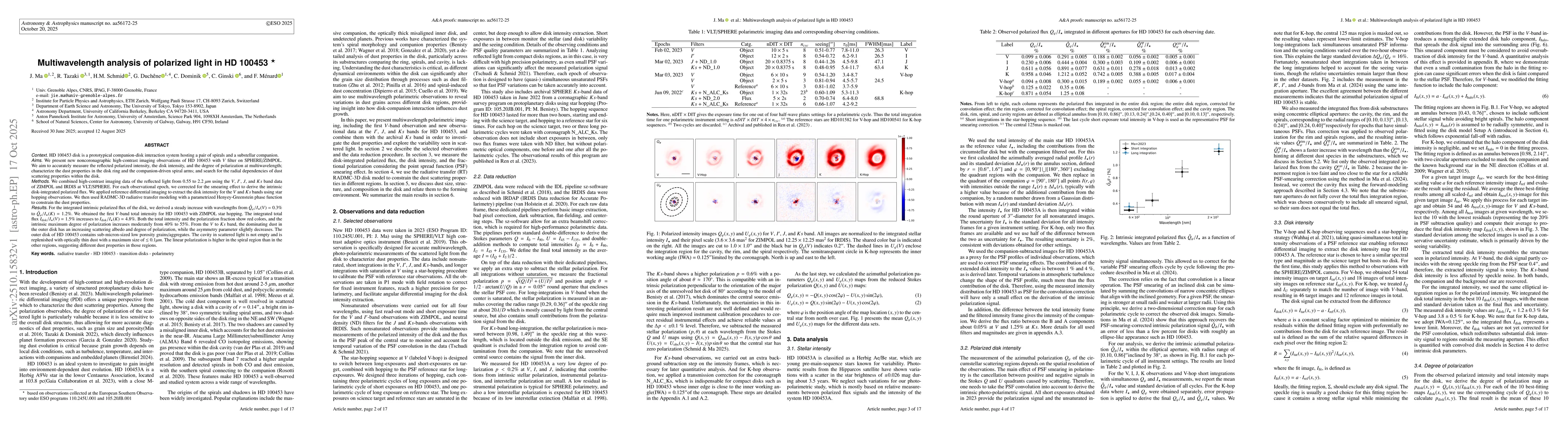 Thumbnail for Multiwavelength analysis of polarized light in HD 100453