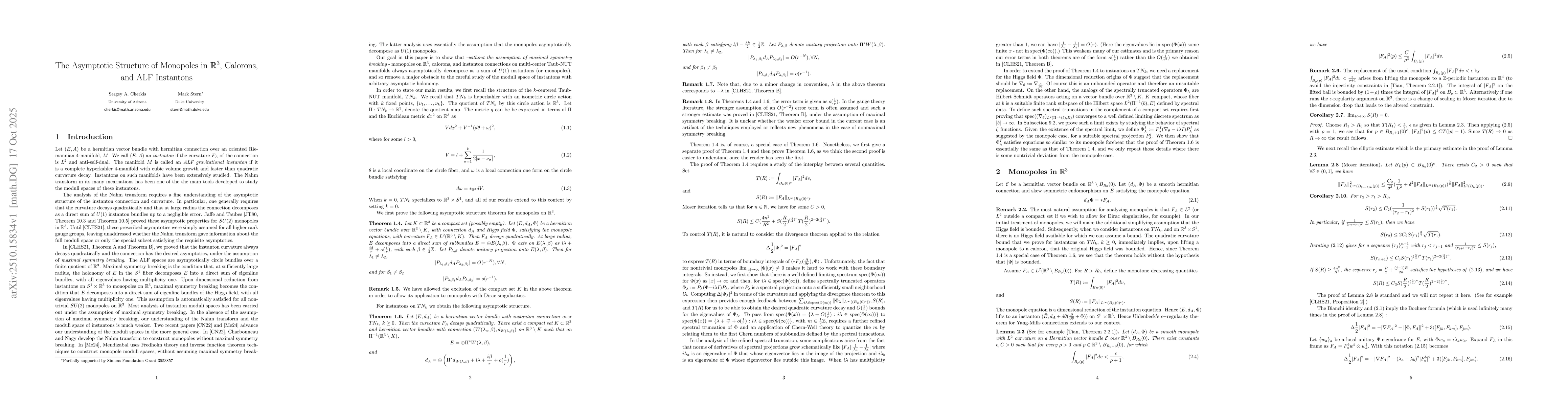 Thumbnail for The Asymptotic Structure of Monopoles in R^3, Calorons, and ALF
  Instantons