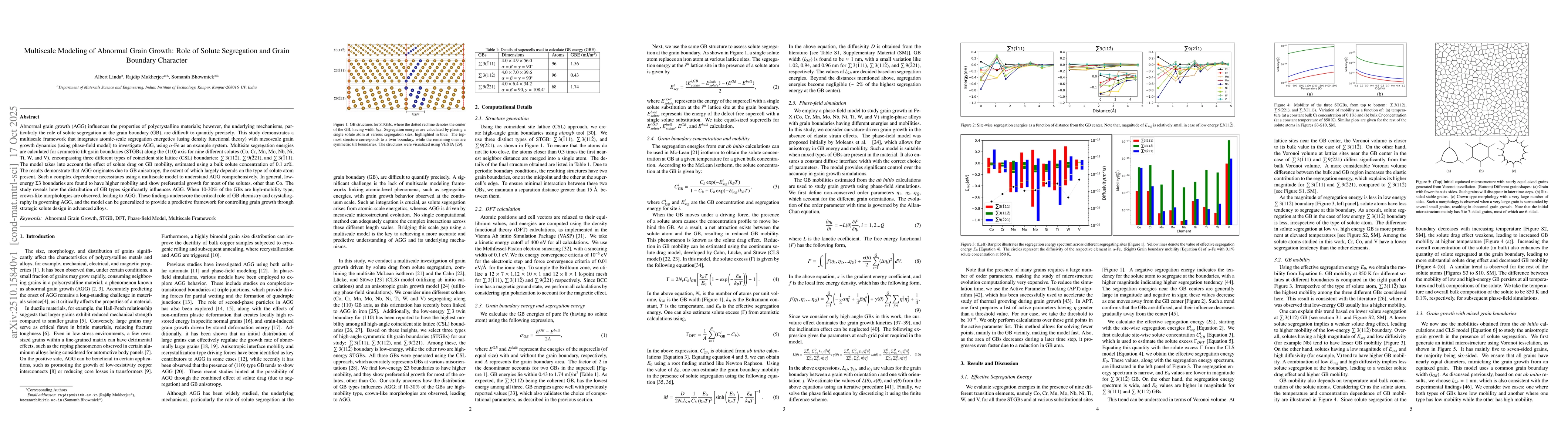 Thumbnail for Multiscale Modeling of Abnormal Grain Growth: Role of Solute Segregation
  and Grain Boundary Character