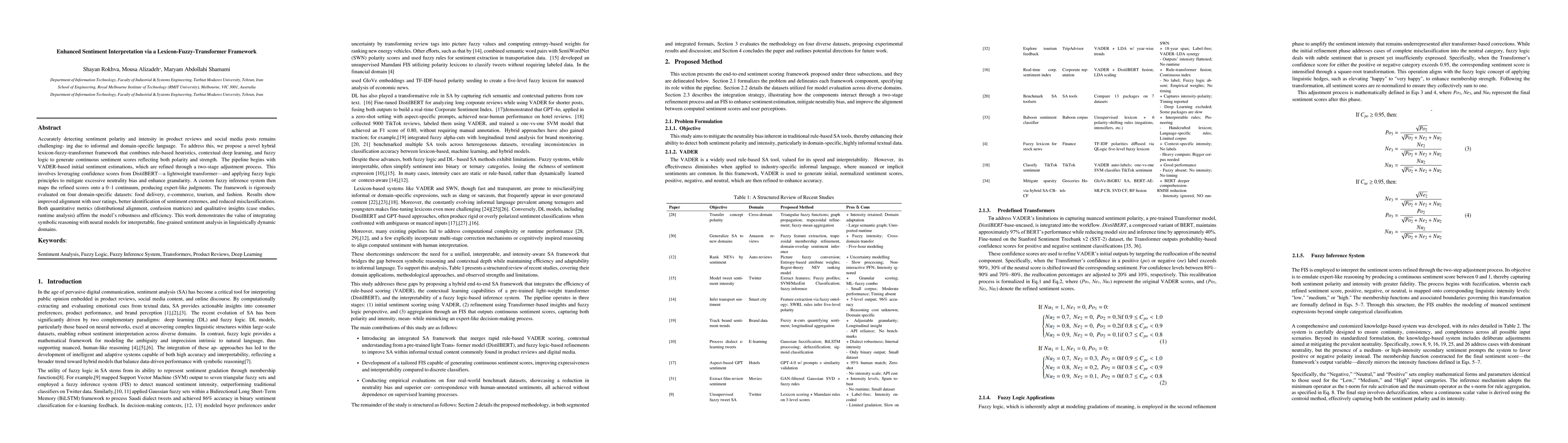 Thumbnail for Enhanced Sentiment Interpretation via a Lexicon-Fuzzy-Transformer
  Framework