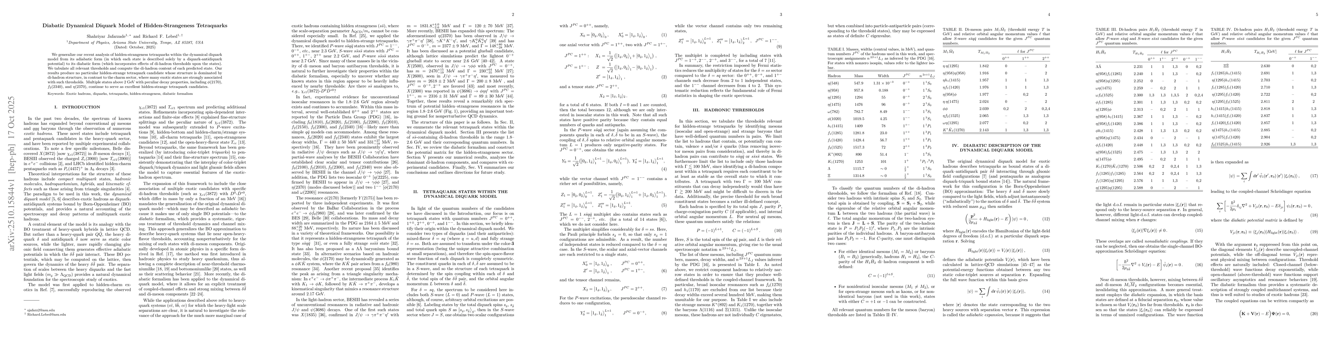 Thumbnail for Diabatic Dynamical Diquark Model of Hidden-Strangeness Tetraquarks