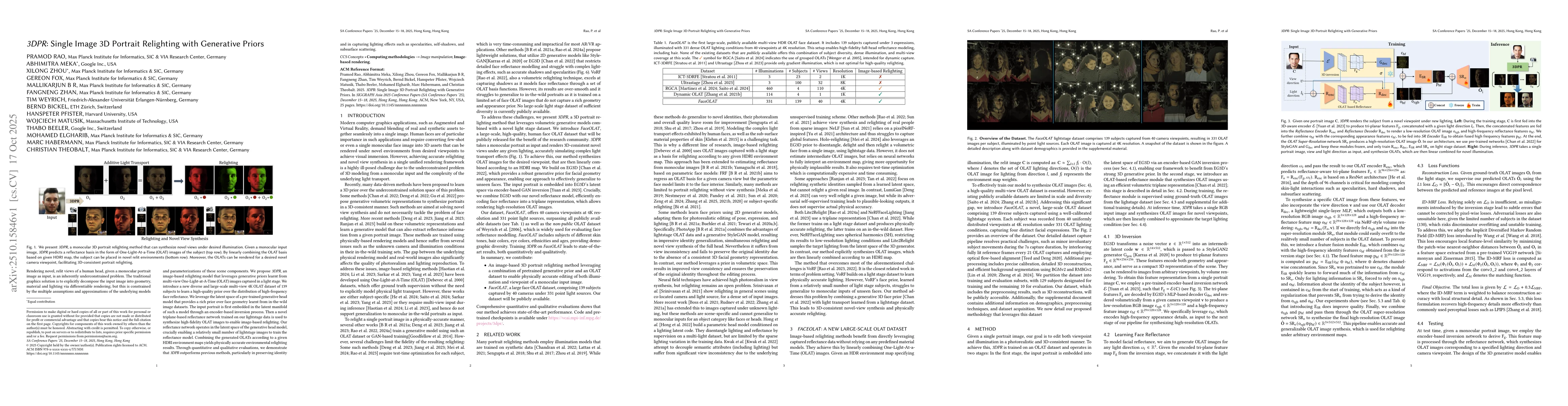 Thumbnail for 3DPR: Single Image 3D Portrait Relight using Generative Priors