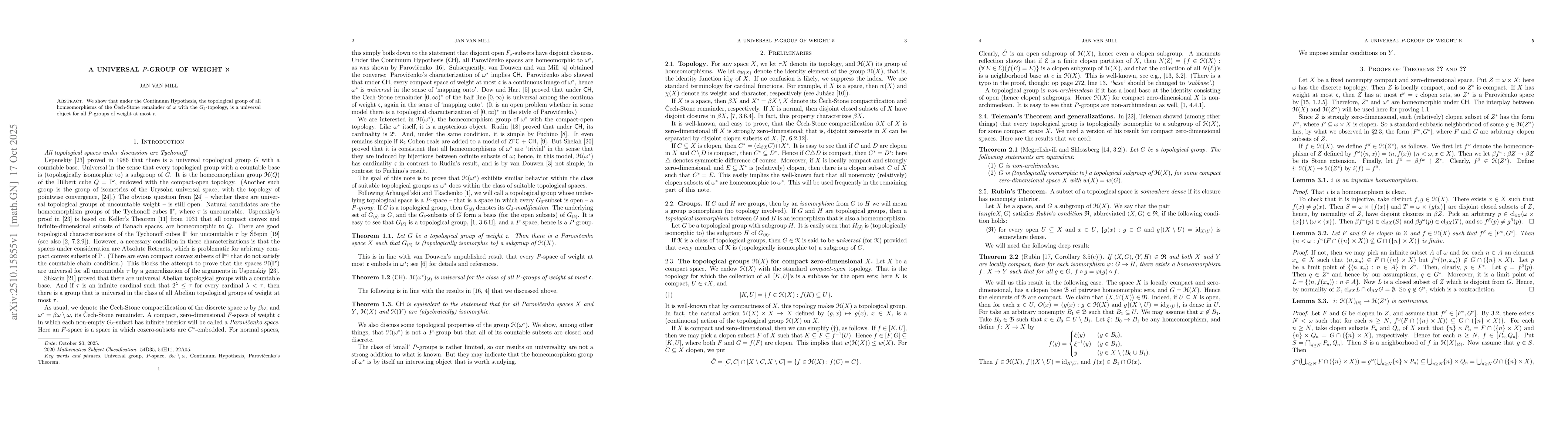 Thumbnail for A universal $P$-group of weight $\aleph$