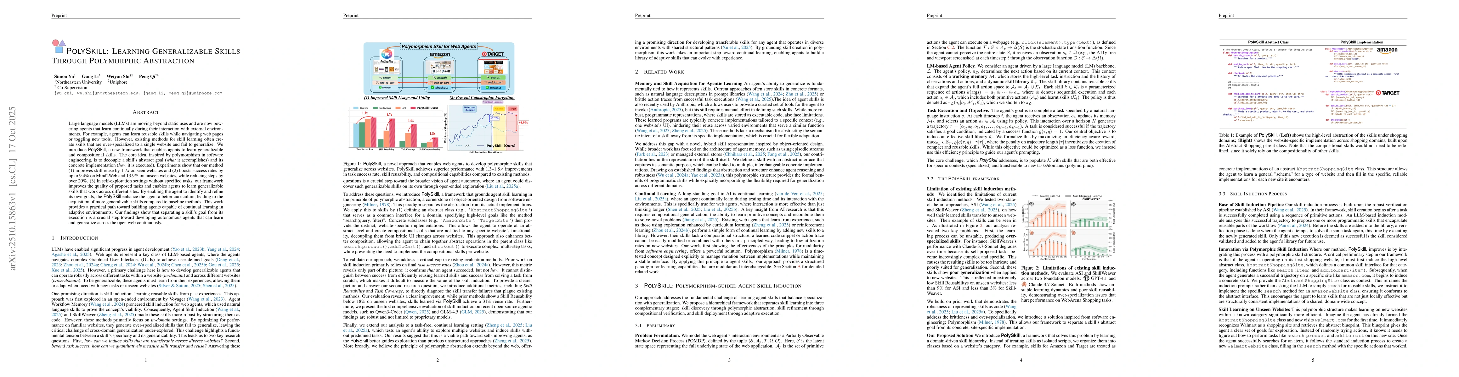 Thumbnail for PolySkill: Learning Generalizable Skills Through Polymorphic Abstraction