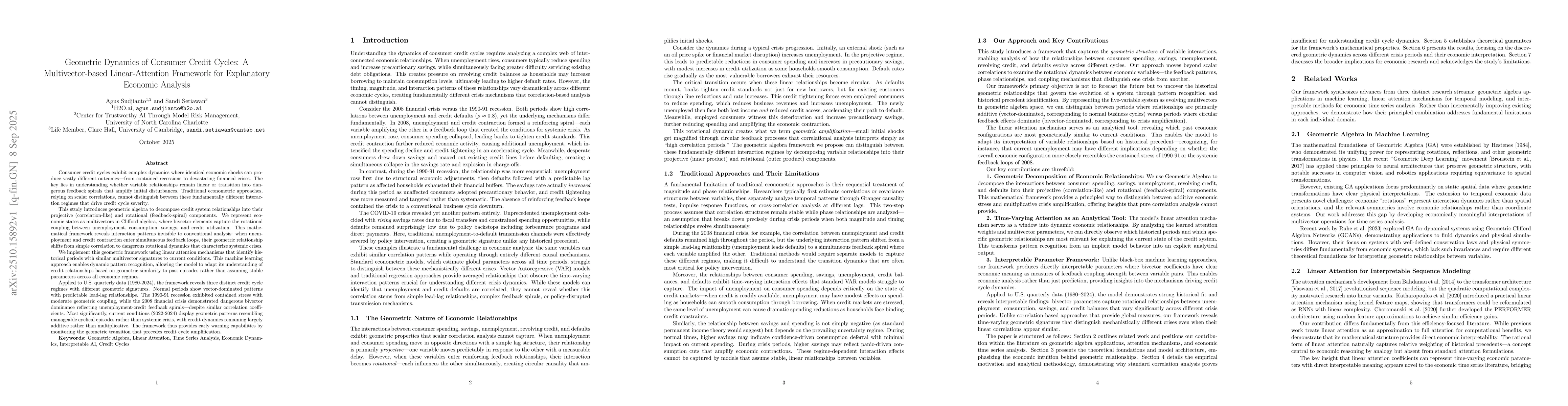 Thumbnail for Geometric Dynamics of Consumer Credit Cycles: A Multivector-based
  Linear-Attention Framework for Explanatory Economic Analysis