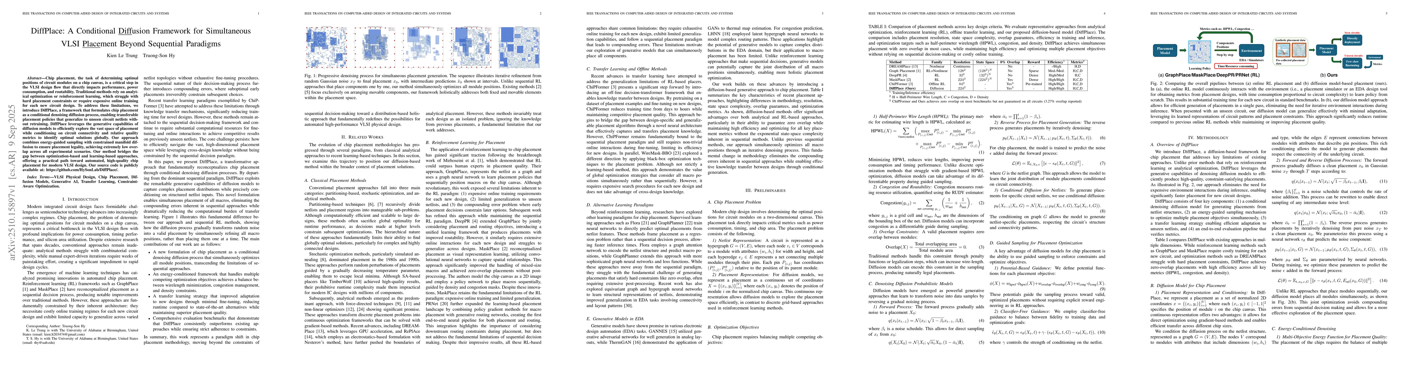 Thumbnail for DiffPlace: A Conditional Diffusion Framework for Simultaneous VLSI
  Placement Beyond Sequential Paradigms