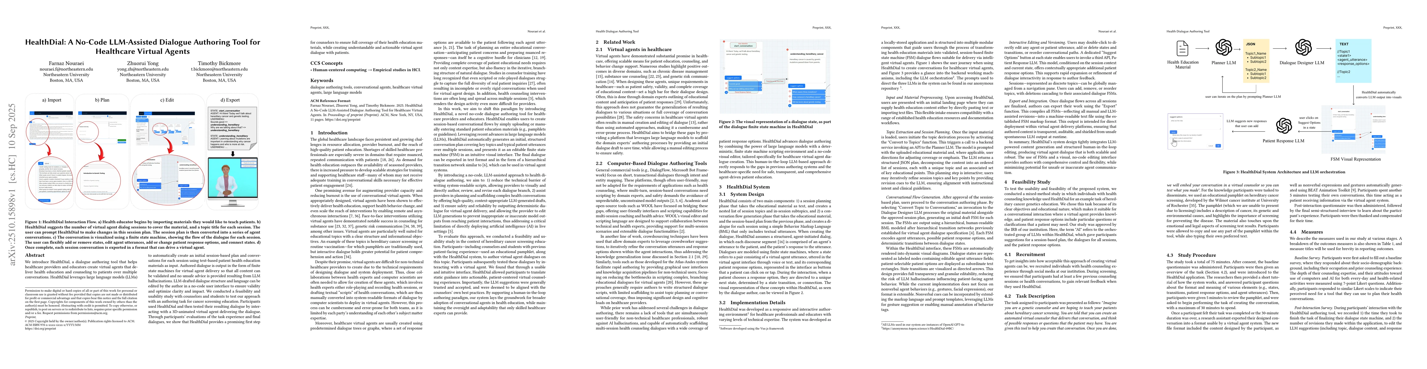 Thumbnail for HealthDial: A No-Code LLM-Assisted Dialogue Authoring Tool for
  Healthcare Virtual Agents