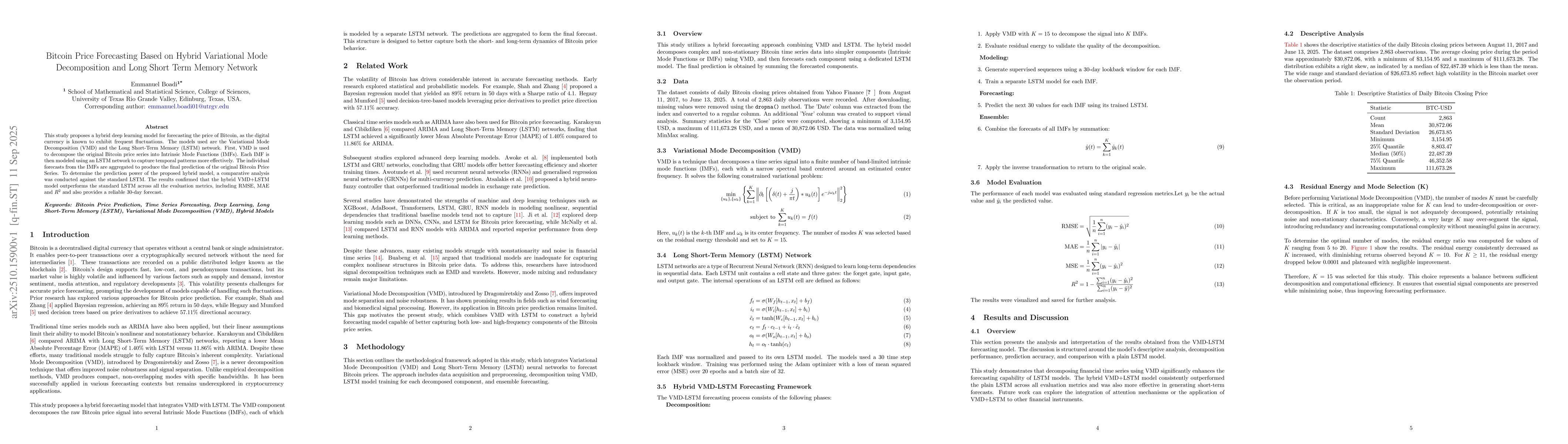 Thumbnail for Bitcoin Price Forecasting Based on Hybrid Variational Mode Decomposition
  and Long Short Term Memory Network
