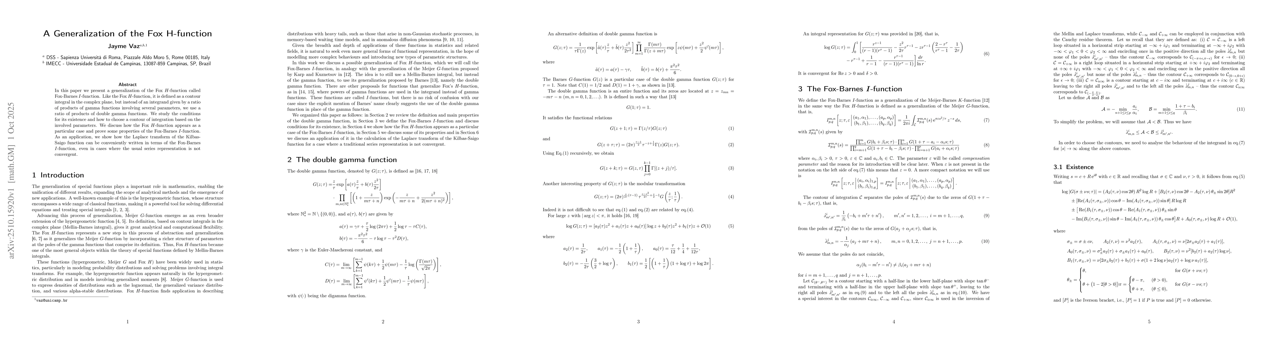 Thumbnail for A Generalization of the Fox H-function