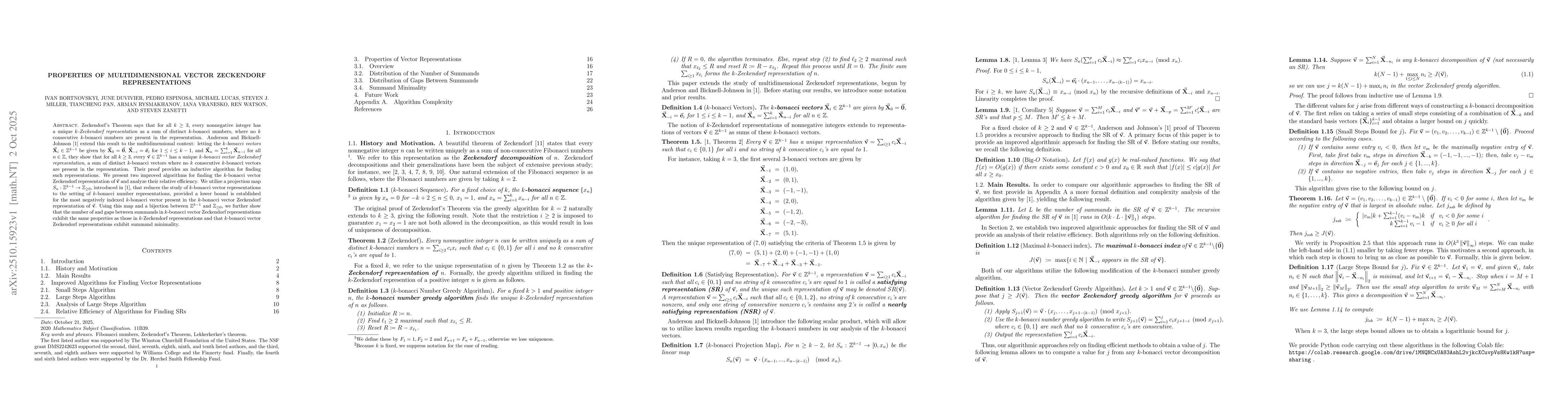 Thumbnail for Properties of Multidimensional Vector Zeckendorf Representations