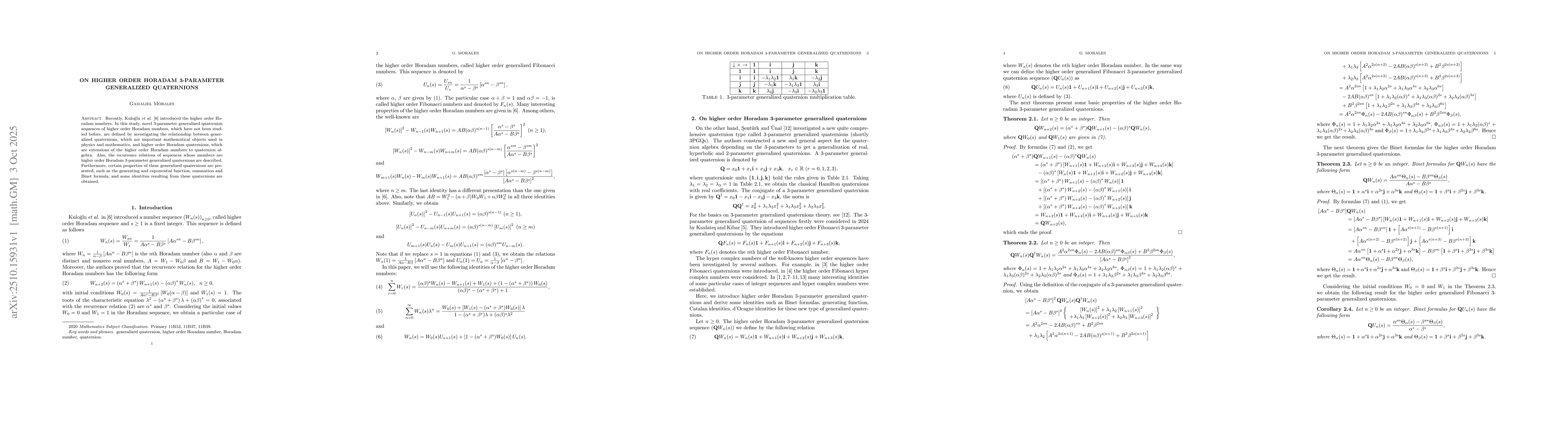 Thumbnail for On higher order Horadam 3-parameter generalized quaternions