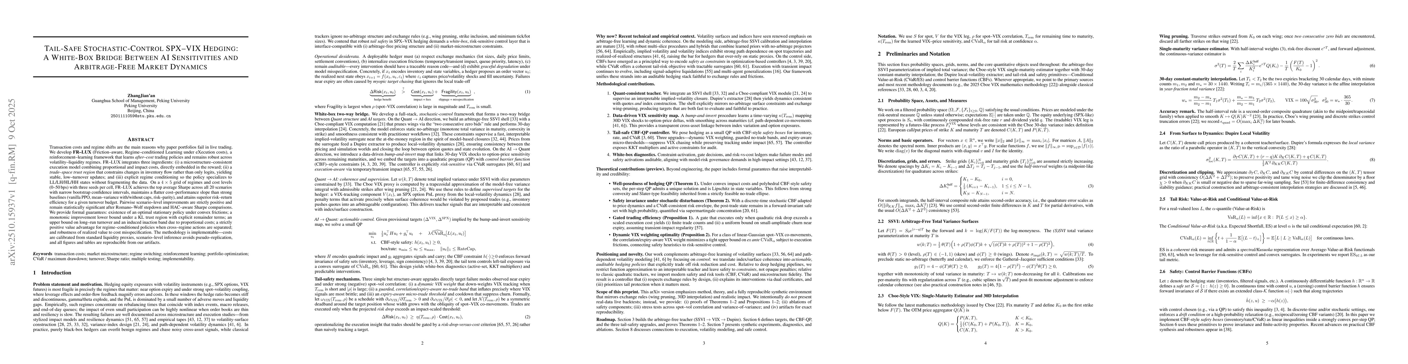 Thumbnail for Tail-Safe Stochastic-Control SPX-VIX Hedging: A White-Box Bridge Between
  AI Sensitivities and Arbitrage-Free Market Dynamics