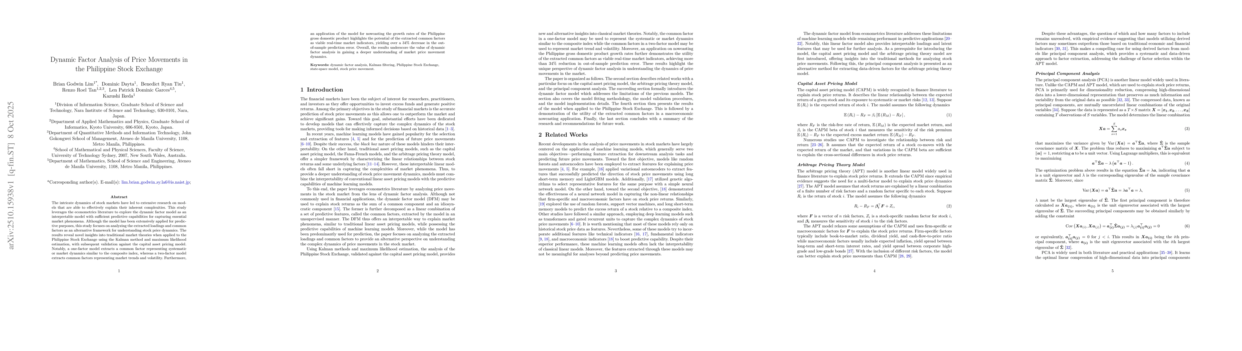 Thumbnail for Dynamic Factor Analysis of Price Movements in the Philippine Stock
  Exchange
