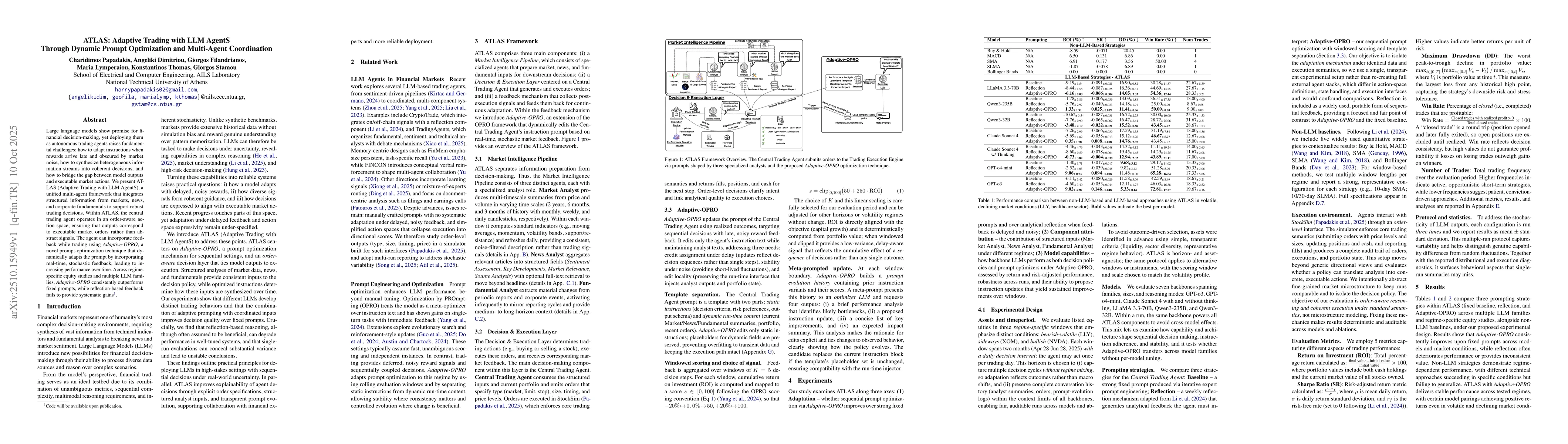 Thumbnail for ATLAS: Adaptive Trading with LLM AgentS Through Dynamic Prompt
  Optimization and Multi-Agent Coordination