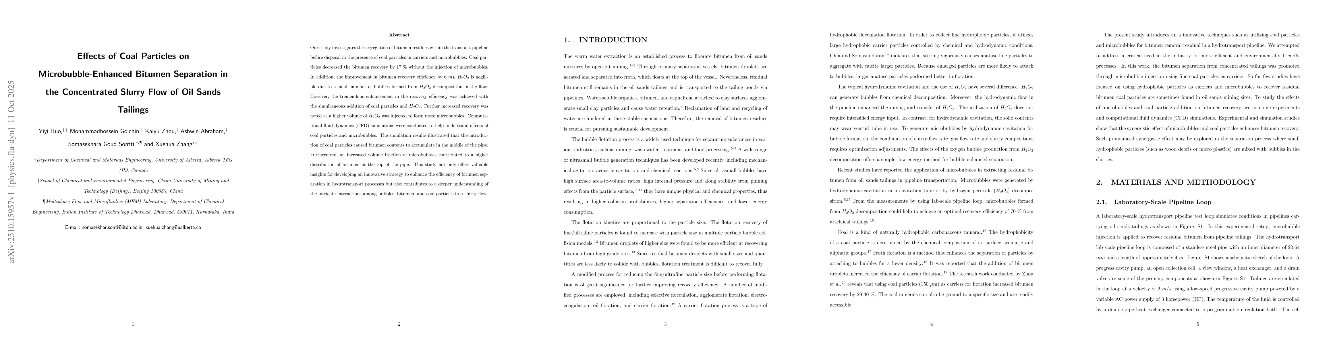 Thumbnail for Effects of Coal Particles on Microbubble-Enhanced Bitumen Separation in
  the Concentrated Slurry Flow of Oil Sands Tailings