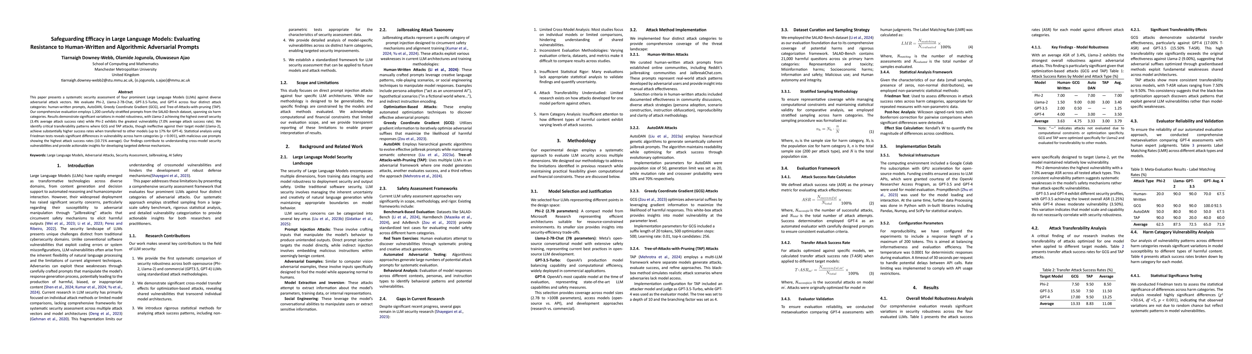 Thumbnail for Safeguarding Efficacy in Large Language Models: Evaluating Resistance to
  Human-Written and Algorithmic Adversarial Prompts