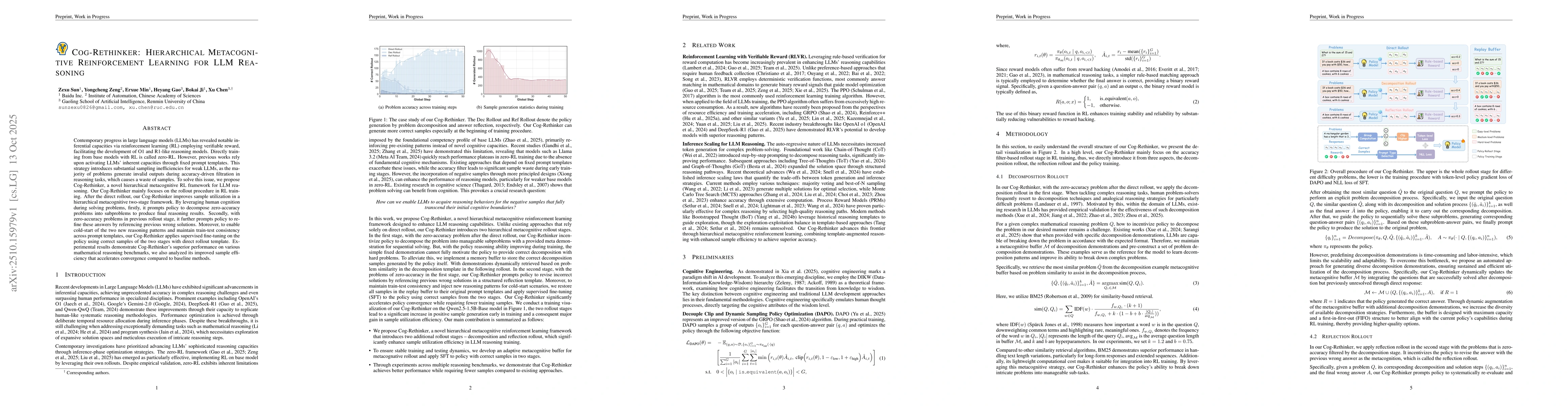 Thumbnail for Cog-Rethinker: Hierarchical Metacognitive Reinforcement Learning for LLM
  Reasoning