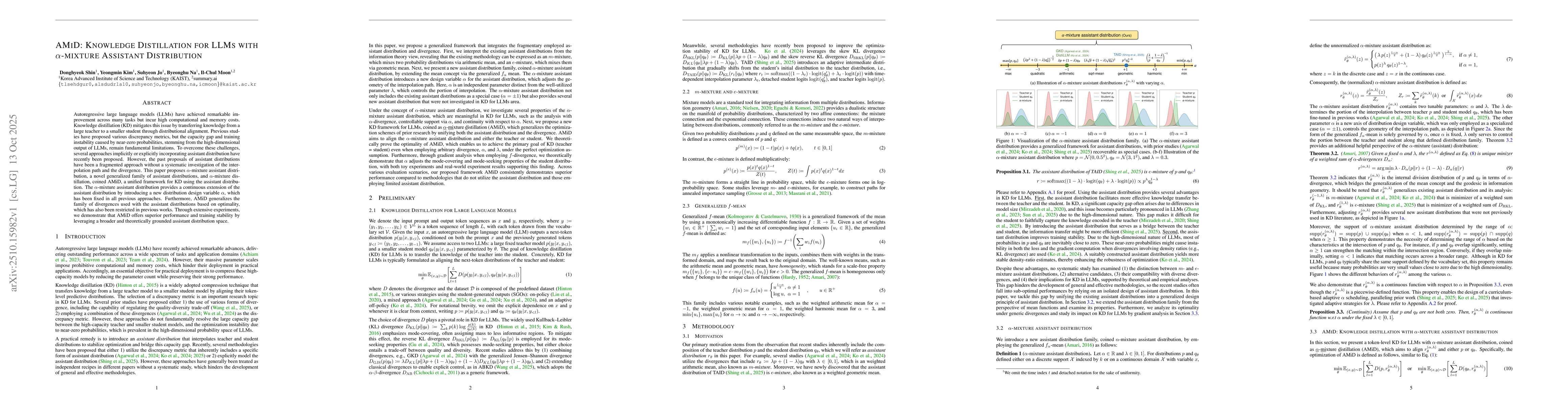 Thumbnail for AMiD: Knowledge Distillation for LLMs with $α$-mixture Assistant
  Distribution