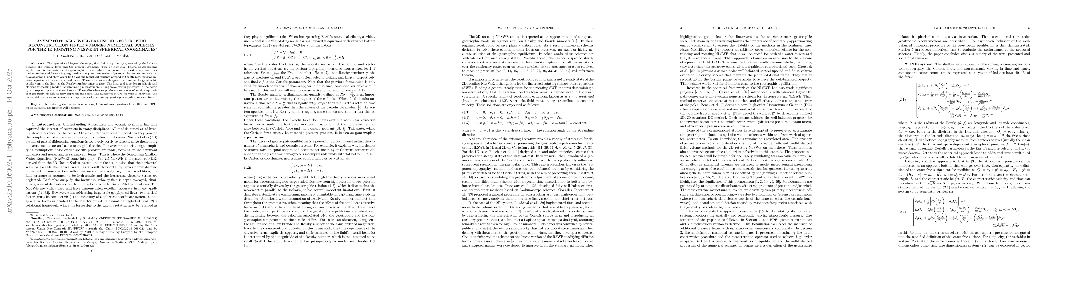 Thumbnail for Asymptotically well-balanced geostrophic reconstruction finite volumes
  numerical schemes for the 2D rotating NLSWE in spherical coordinates