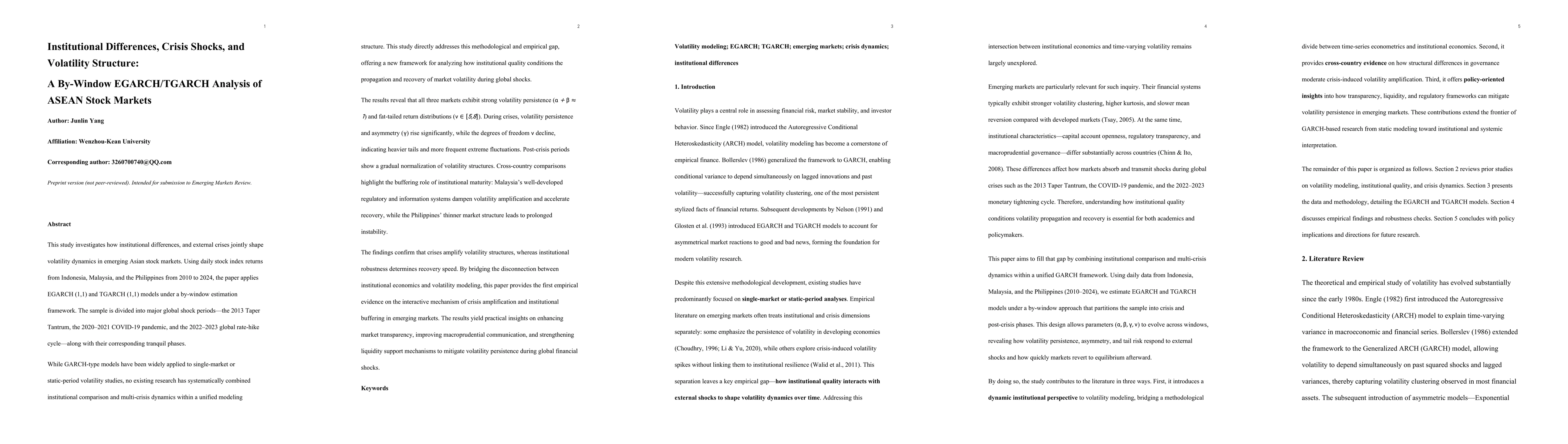 Thumbnail for Institutional Differences, Crisis Shocks, and Volatility Structure: A
  By-Window EGARCH/TGARCH Analysis of ASEAN Stock Markets