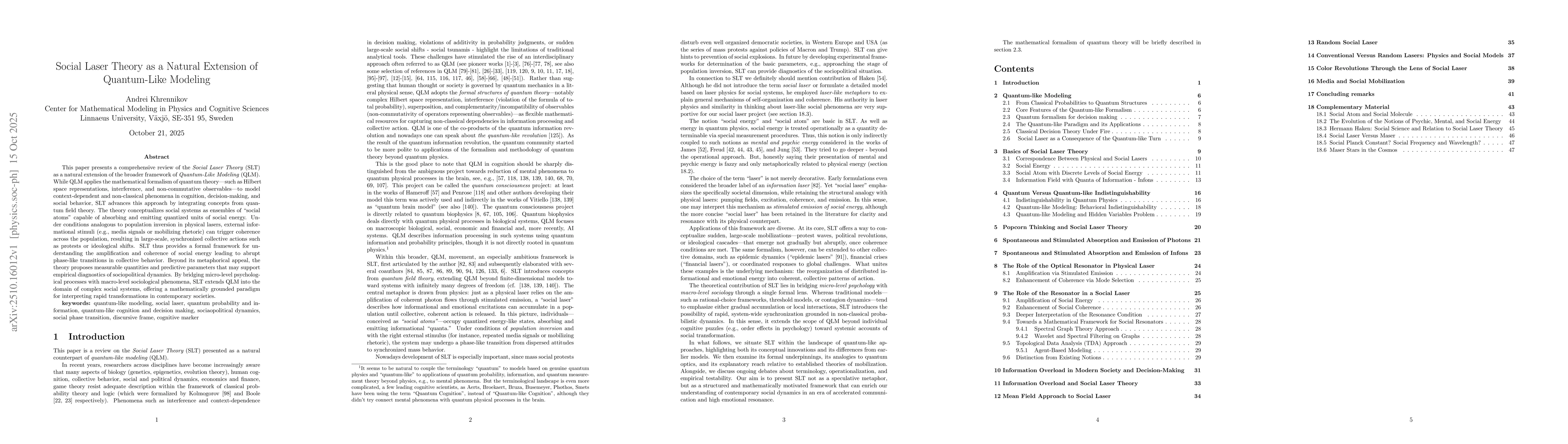 Thumbnail for Social Laser Theory as a Natural Extension of Quantum-Like Modeling