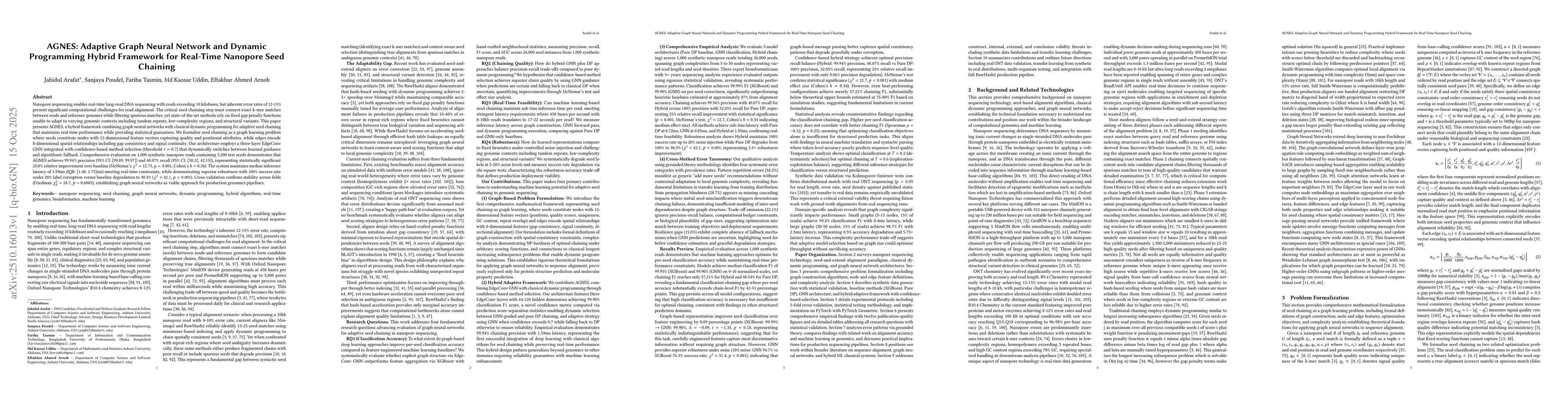 Thumbnail for AGNES: Adaptive Graph Neural Network and Dynamic Programming Hybrid
  Framework for Real-Time Nanopore Seed Chaining