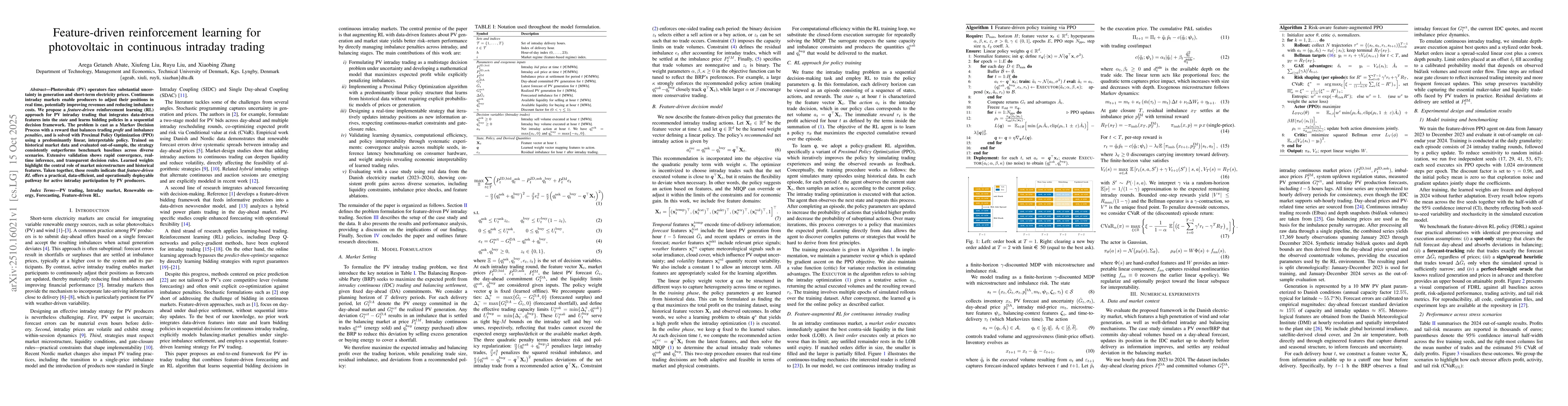 Thumbnail for Feature-driven reinforcement learning for photovoltaic in continuous
  intraday trading
