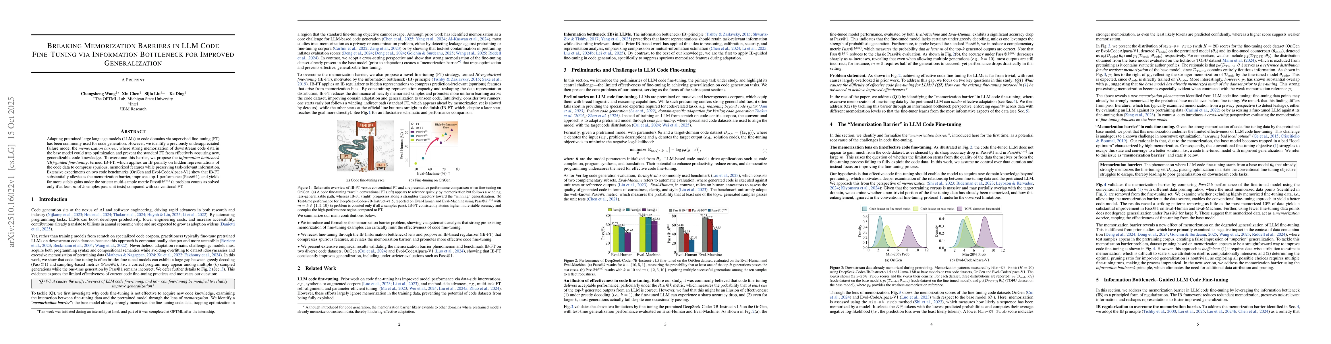 Thumbnail for Breaking Memorization Barriers in LLM Code Fine-Tuning via Information
  Bottleneck for Improved Generalization